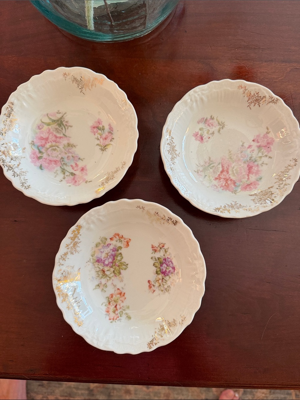 Haviland Limoges Porcelain Dessert Bowls, Pink Roses Collectible. Set of 3